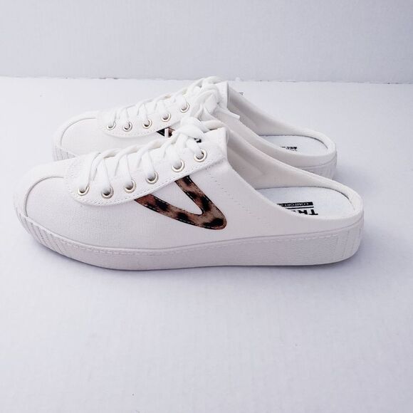 💥SOLD💥Tretorn Easy Nylite Canvas Lace Up Slip On Sneakers Mule Leopard Size 7 - Picture 4 of 11
